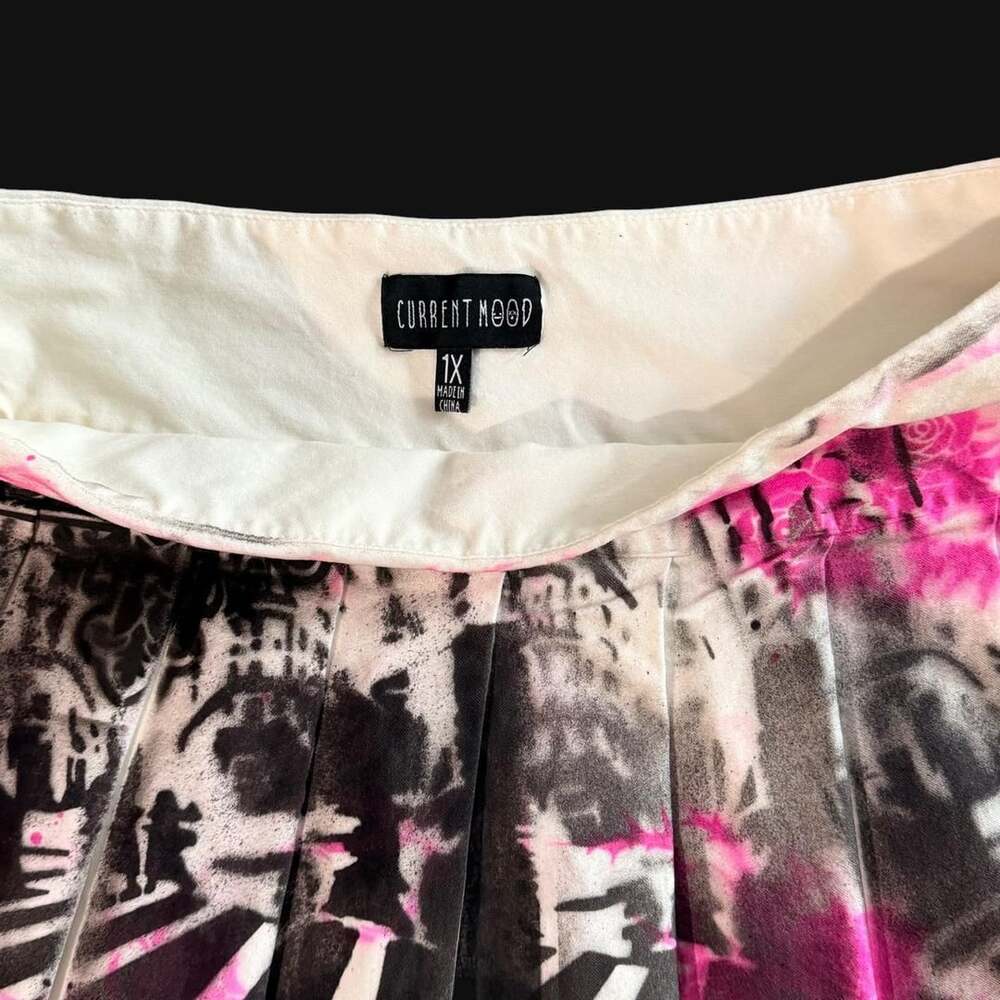 Current Mood Pleated Mini Skirt Size 1X Pink Black Gothic Reworked